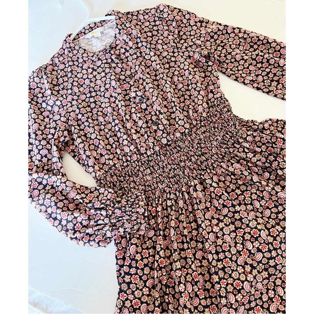 Boden brown/blue floral patterned jersey dress sz 6